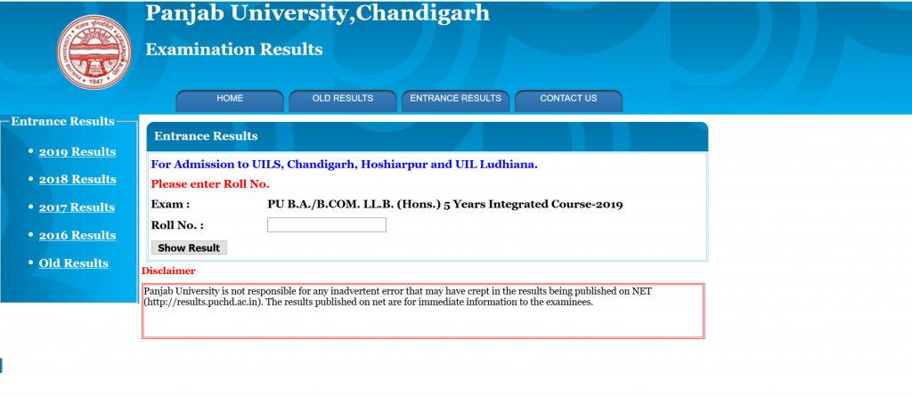 Panjab University Declares BA /B Com LLB Entrance Scorecard Today ...